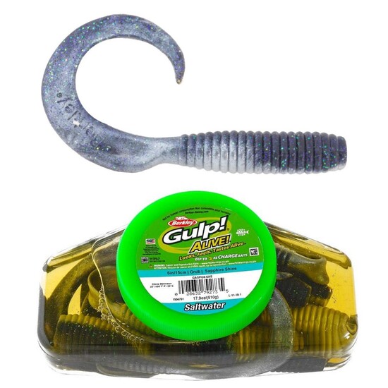 Tub of Berkley Gulp! Alive! 6 Inch Grubs Recharge Baits - Sapphire Shine