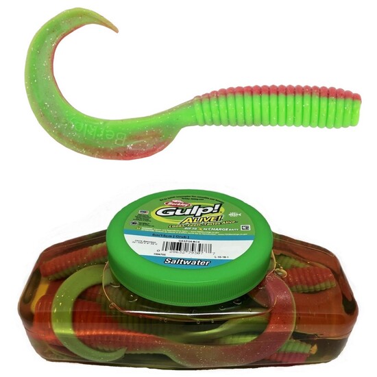 Tub of Berkley Gulp! Alive! 6 Inch Grubs Recharge Baits - Nuclear Chicken