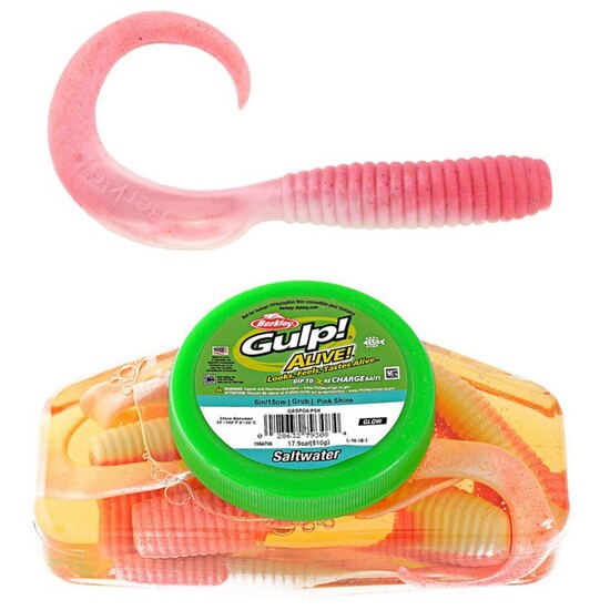 Tub of Berkley Gulp! Alive! 6 Inch Grubs Recharge Baits - Pink Shine