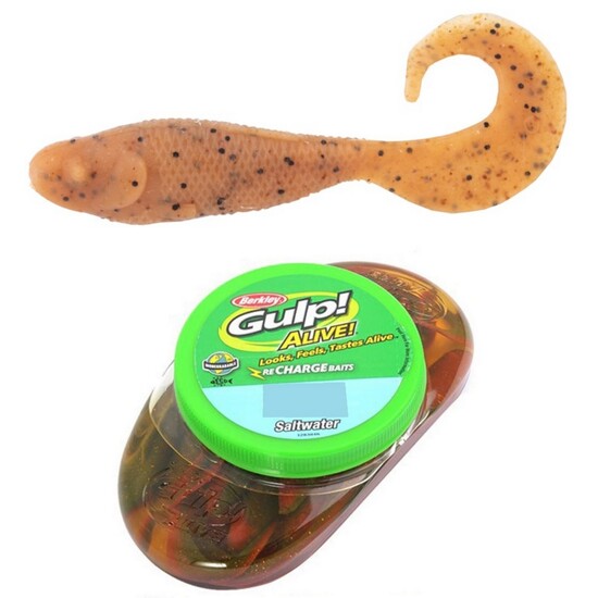 Tub of Berkley Gulp! Alive! 3 Inch Minnow Grubs Recharge Baits - Pumpkinseed