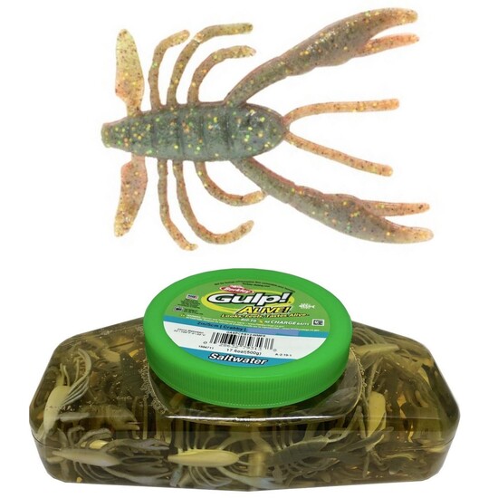 Tub of Berkley Gulp! Alive! 2 Inch Crabby Recharge Soft Baits - Camo