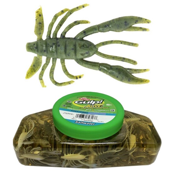 Tub of Berkley Gulp! Alive! 2 Inch Crabby Recharge Soft Baits - Watermelon Pearl