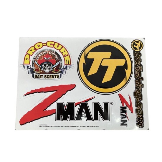Pro Cure/TT Lures/Zman Team Sticker Pack-6 Assorted Fishing Stickers-Boat Decals