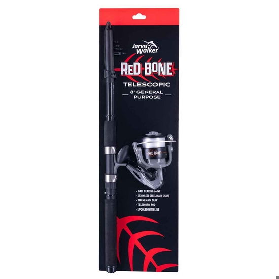 Jarvis Walker 8ft Red Bone 3-7kg Telescopic Fishing Rod and Reel Spin Combo