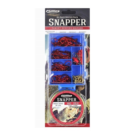 Gillies Snapper Tackle Pack - 100 Piece Assorted Tackle Kit With 20lb Fishing Line