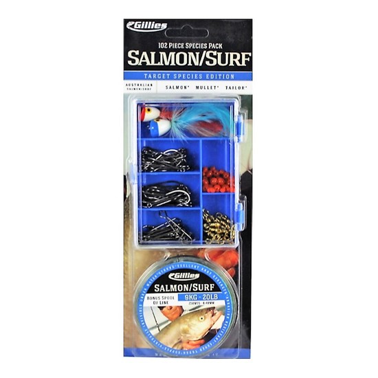 Gillies Salmon/Surf Tackle Pack - 102 Piece Assorted Tackle Kit With Fishing Line