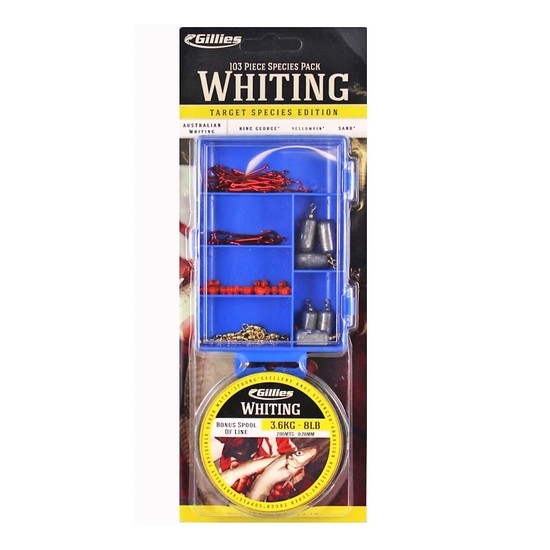 Gillies Whiting Tackle Pack - 100 Piece Assorted Tackle Kit With 8lb Fishing Line