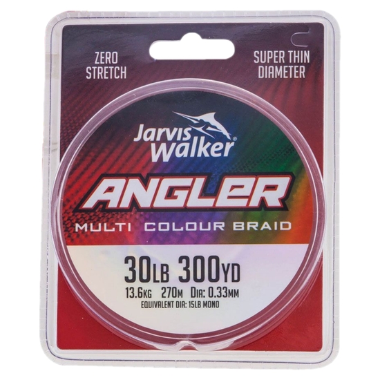 300yd Spool of 30lb Jarvis Walker Angler Multi Colour Braided Fishing Line