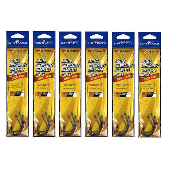 6 Packets of Surecatch Snelled Chemically Sharpened Circle Hook Rigs