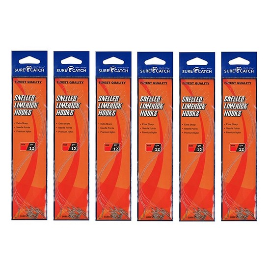 6 Packets of Surecatch Snelled Limerick Hook Rigs - Qty-72 Rigs