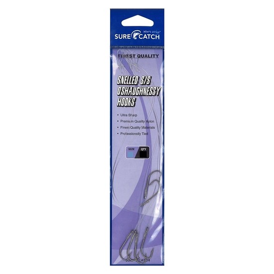 6 x Surecatch Snelled Stainless Steel O'Shaughnessy Fishing Hook Rigs