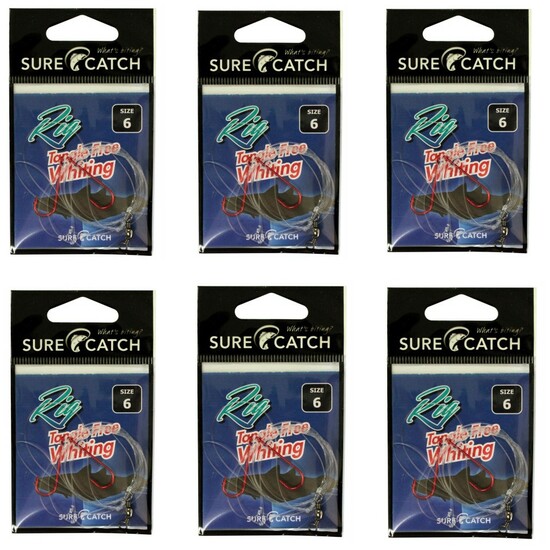 6 Pack of Surecatch Size 6 Tangle Free Whiting Rigs - Chemically Sharpened Hooks
