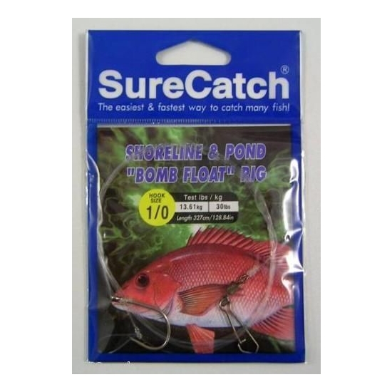 Size 1/0 Shoreline and Pond Bomb Float Fishing Rig with 25lb Leader Line
