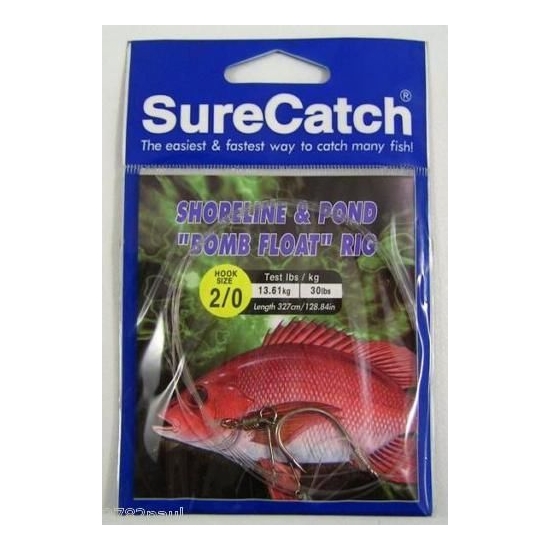 Size 2/0 Shoreline and Pond Bomb Float Fishing Rig with 25lb Leader Line
