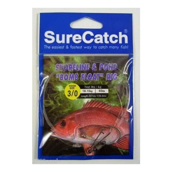 Size 3/0 Shoreline and Pond Bomb Float Fishing Rig with 25lb Leader Line