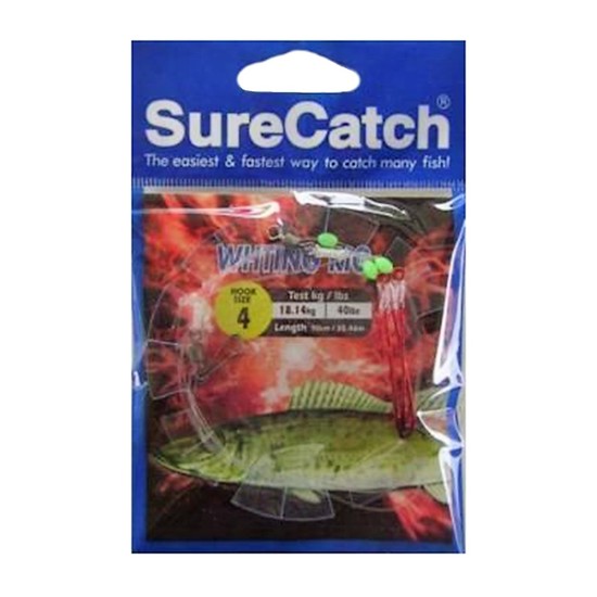 Surecatch Whiting Rig with Size 4 Chemically Sharpened Hooks and Lumo Beads