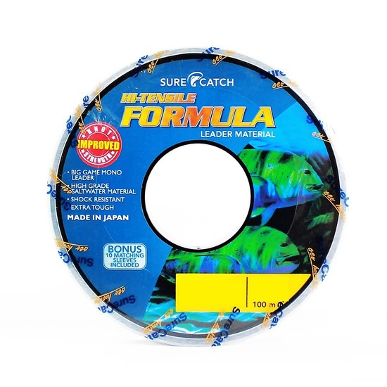 100 Metre Spool of Surecatch Hi-Tensile Formula Mono Fishing Leader with 10 Connector Sleeves