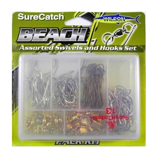 Surecatch Beach Assorted Swivel and Hook Pack In Fishing Tackle Box