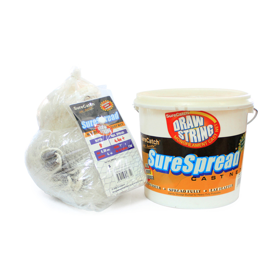 Surecatch 10ft Surespread Mono Drawstring Cast Net with 3/4 Inch Mesh Size