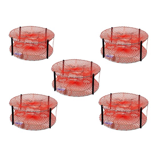 5 x Wilson Heavy Duty Round Crab Traps - Bulk Pack of 4 Entry Crab Pots - 24 Ply