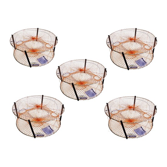 5 x Wilson Round Crab Traps - Bulk Pack of 4 Entry Crab Pots - 18 Ply Mesh