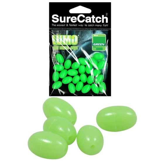 60 Pack of Surecatch 6mm Soft Oval Lumo Beads - Green Luminous Fishing Beads