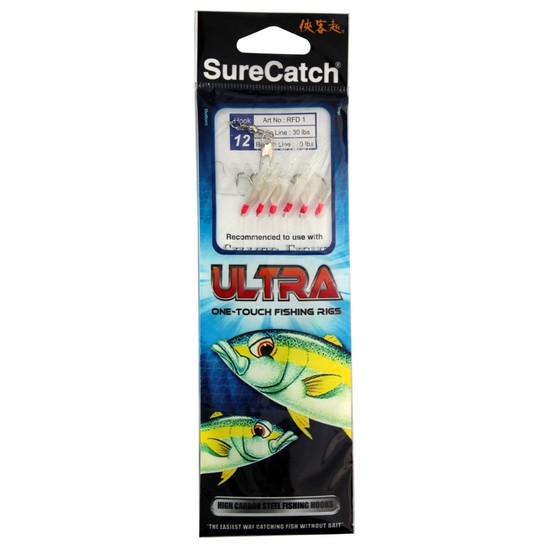 Surecatch Ultra Sabiki Rig - Bait Rig with White Tinsel and 20lb Leader