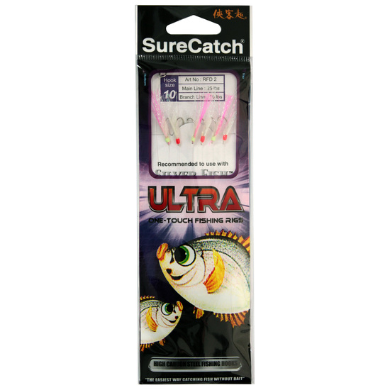 Surecatch Ultra Sabiki Rig - Bait Rig with White Tinsel and 20lb Leader