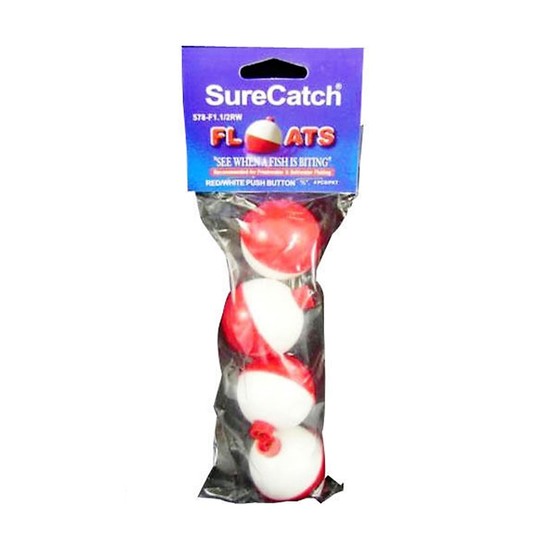 4 X 1 1/2 Inch Red and White Push Button Fishing Floats