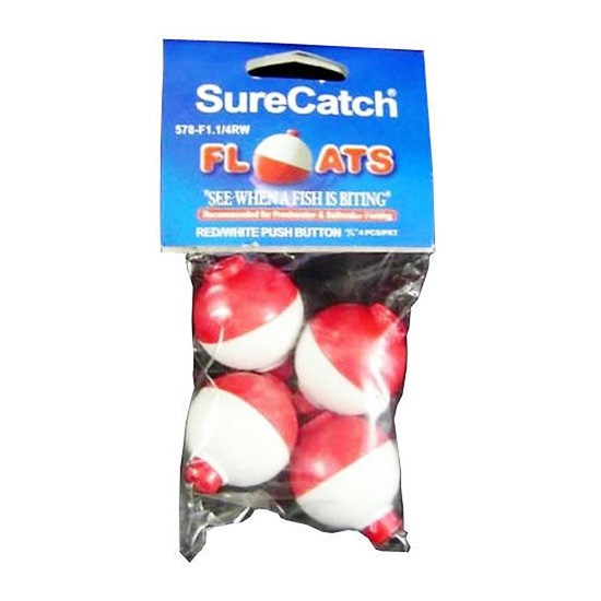 4 X 1 1/4 Inch Red and White Push Button Fishing Floats