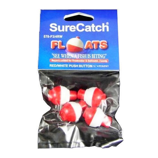 4 X 3/4 Inch Red and White Push Button Fishing Floats