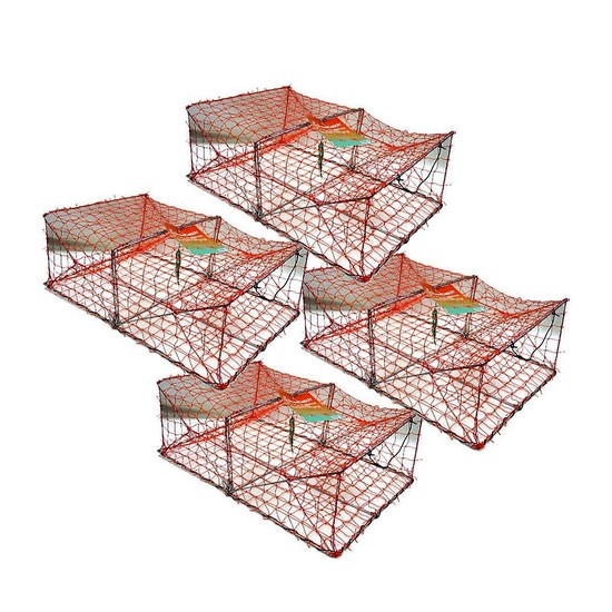 4 X Wilson Heavy Duty Rectangular Crab Traps - 2 Entry Crab Pots - Orange Mesh