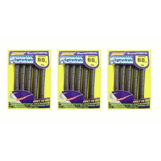 3 PACK - FISHING 6mm HEAT SHRINK TUBING - BLACK - 0.8m TUBE