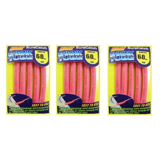 3 PACK - FISHING 6mm HEAT SHRINK TUBING - RED - 0.8m TUBE