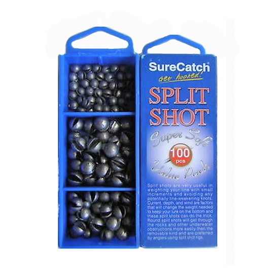 Surecatch 100 Pce Split Shot Sinker Pack 3 Sizes + Tackle Box - 1g 2g 3g