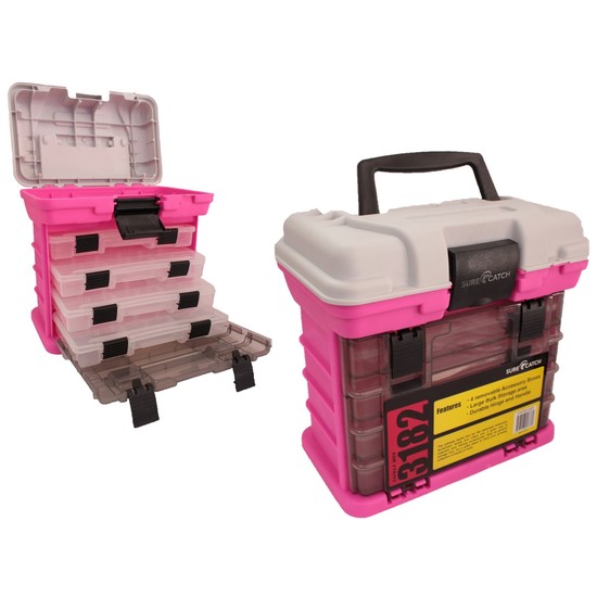 Limited Edition Pink Surecatch 4 Tray Heavy Duty Fishing Tackle Box PINK