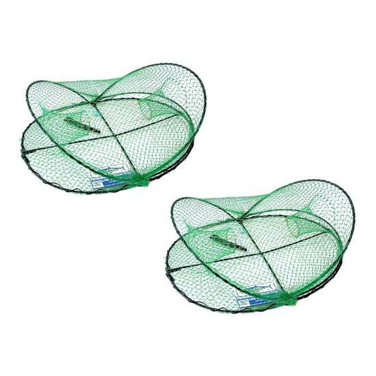 2 X Wilson Folding Opera House Traps-Two Pack-Green Yabbie Net-3 Inch Entry Rings