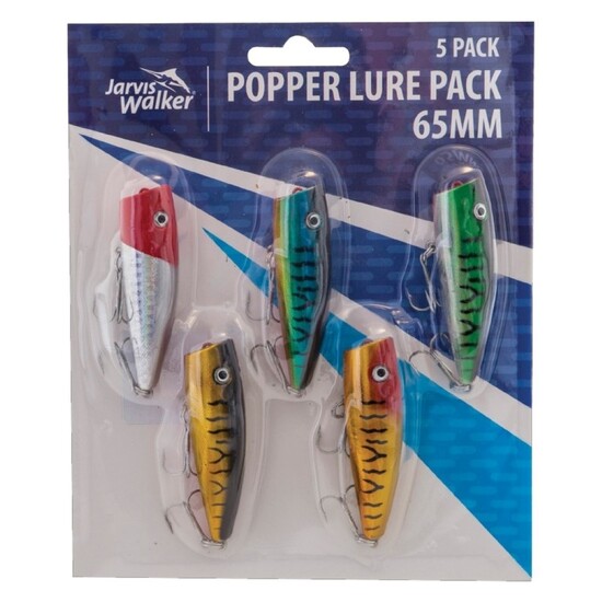 Jarvis Walker 65mm Popper Lure Pack - 5 Pack of Hard Body Fishing Lures