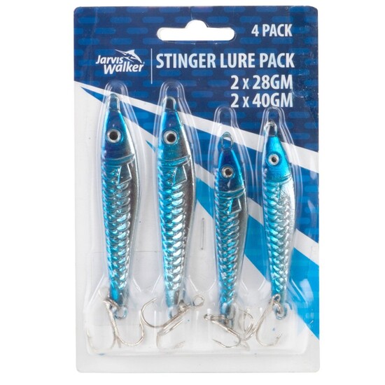 4 Pack of Jarvis Walker Stinger Lures - 2 x 28gm and 2 x 40gm Metal Jig Lures