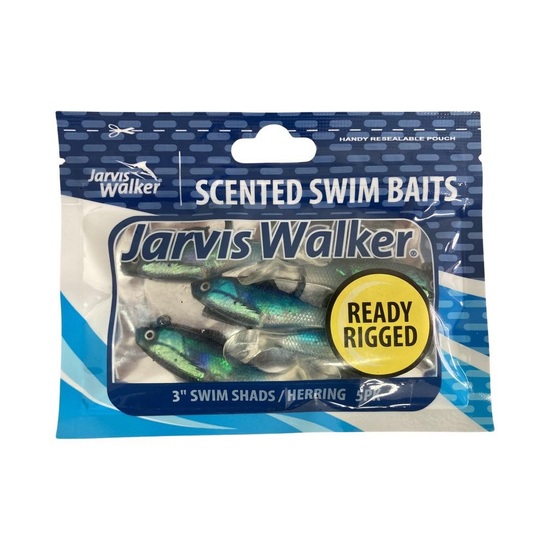 5 Pack of Jarvis Walker 3 Inch Rigged Swim Shad Soft Plastic Lures - Herring