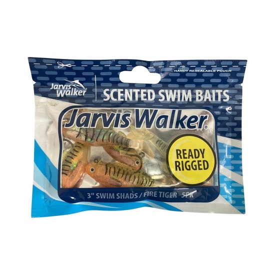 5 Pack of Jarvis Walker 3" Rigged Swim Shad Soft Plastic Lures - Fire Tiger