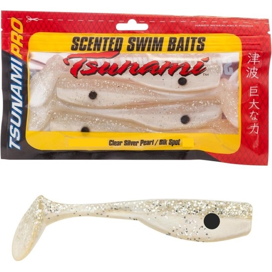 8 Pack of Tsunami Pro 3" Scented Paddle Tail Soft Plastic Lures-Pearl/Black Spot