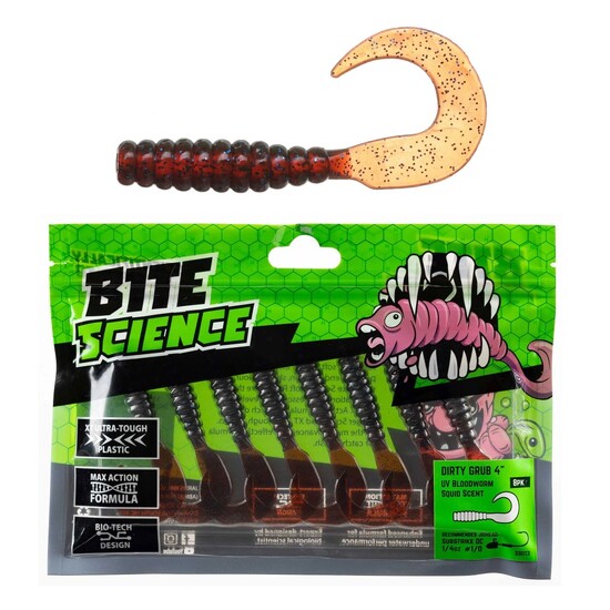 8 Pack of 4 Inch Bite Science Dirty Grubs Soft Plastic Lures - Bloodworm