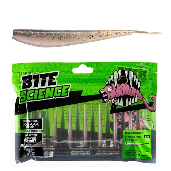 15 Pack of 2.5 Inch Bite Science Twitch Worm Soft Plastic Lures - Motor Oil