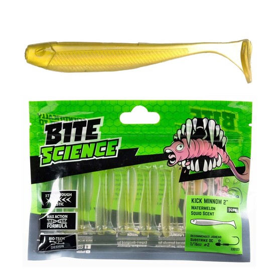 14 Pack of 2 Inch Bite Science Kick Minnow Soft Plastic Lures - Watermelon