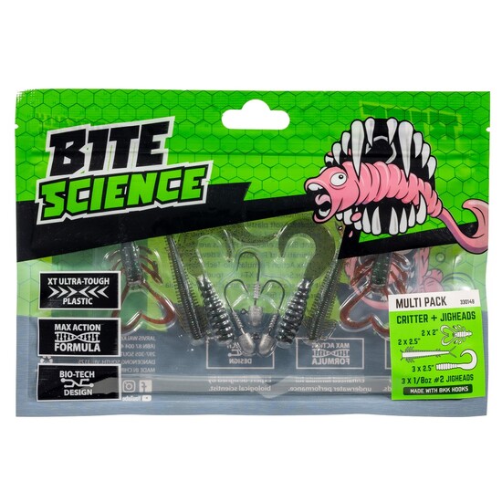 Bite Science 10 Piece Multi Pack of Assorted Critter Soft Plastics and Jigheads