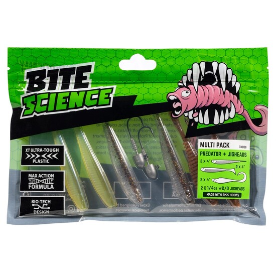 Bite Science 8 Piece Multi-Pack of Assorted Predator Soft Plastics and Jigheads