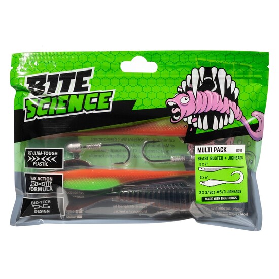 Bite Science 6 Piece Multi-Pack of Asstd Beast Buster Soft Plastics and Jigheads