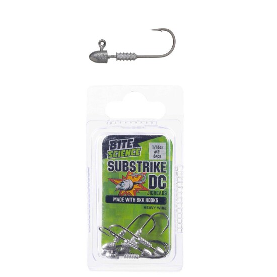 6 Pack of 1/16oz Size 2 Bite Science Substrike DC Jigheads with BKK Hooks