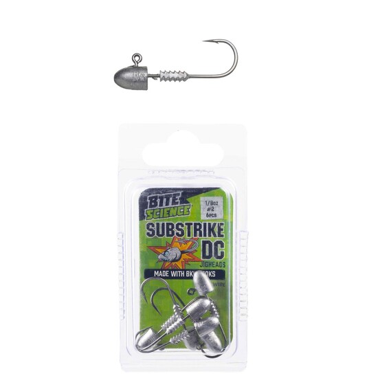 6 Pack of 1/8oz Size 2 Bite Science Substrike DC Jigheads with BKK Hooks